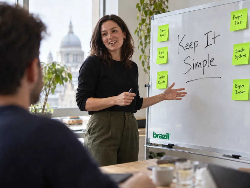 A presenter explaining a simple strategy