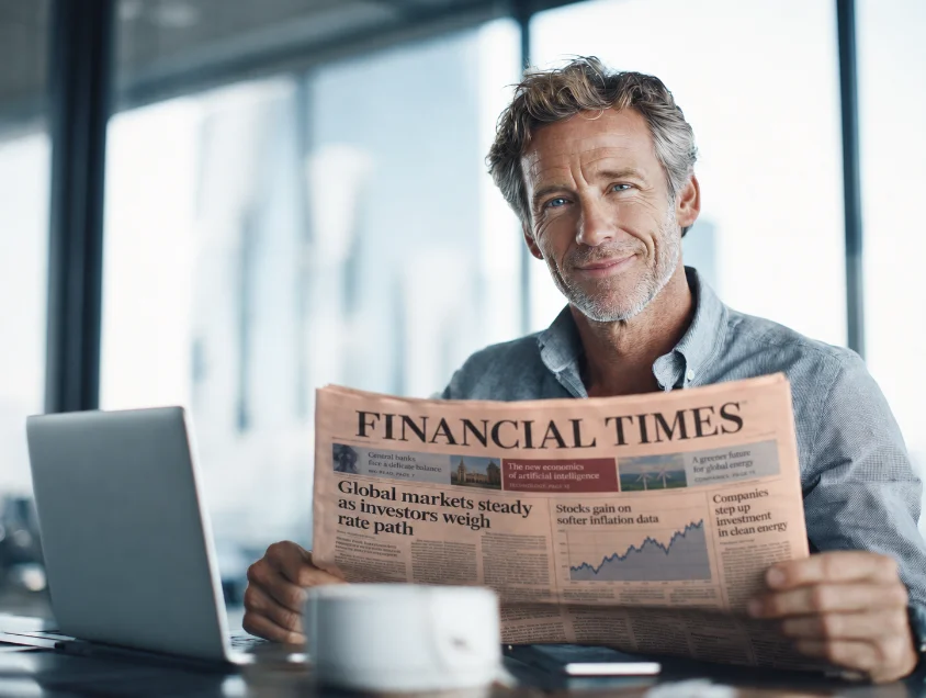 A business leader reading the Financial Times